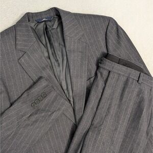 Brooks Brothers 43R W35 L30 Gray Flannel Striped Wool Stretch Blend Suit